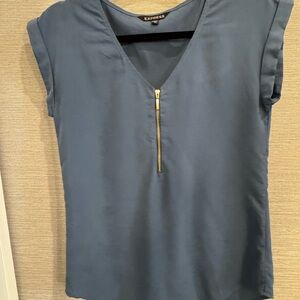 Express Blue Green Fitted Zippered Blouse